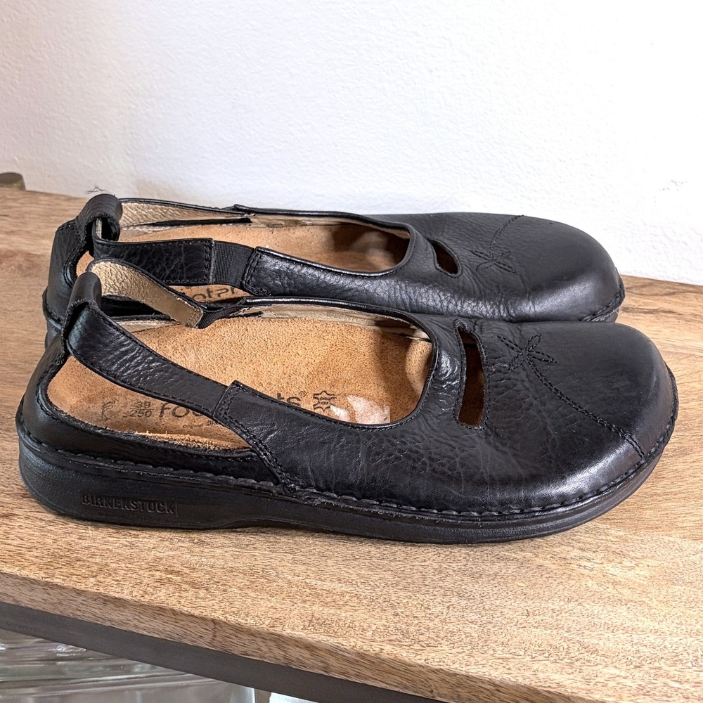 Birkenstock Footprints Black Leather Slingback Flats Cutout Comfort Shoes US 8